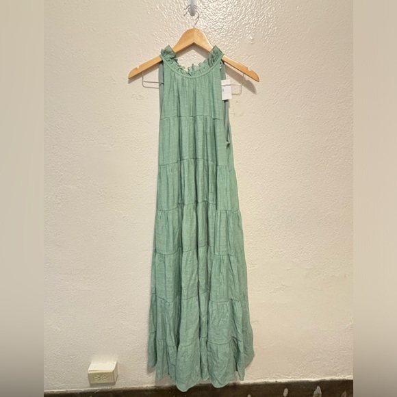 Entro Light Green Sleeveless Tiered High Neck Dress S - Picture 3 of 9